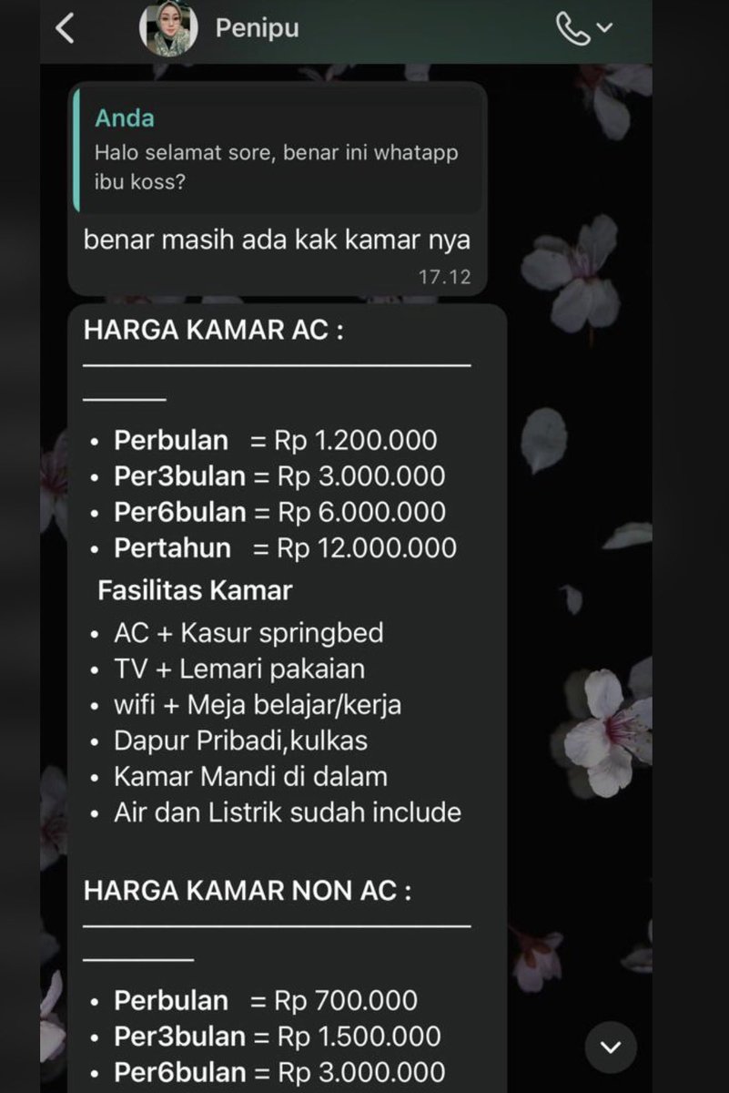 PENIPU ❗️be careful yang punya usaha kost/kontrakan. Bantu RT guyss

Berkeliran di ulasan2 google tempat usaha dgn menyantumkan nomor yang bukan semestinya.

Kata gua insapp dah luu