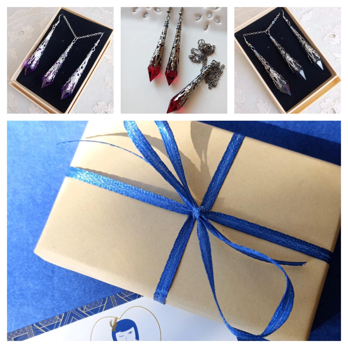 LovesVintage43's tweet image. Did you know my ornately detailed pointed pendants and earrings come as a set? Boxed in a velvet lined eco-kraft box with a satin ribbon, ready to gift ! Available in 13 colours 🧡 UK price inc. P&amp;amp;P lovesvintage43.etsy.com  #smallbiz #SmallBusiness #shopsmall #handmadejewelry