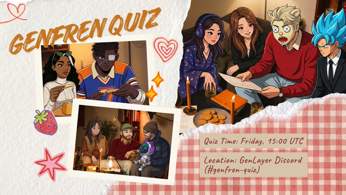 k0sh33n's tweet image. genfren quiz is already a tradition, but every time i still get a little nervous - which is funny, it's just a quiz 

but there's something about friday evening when everyone gathers in @GenLayer discord to catch up with friends, talk about the week that passed..

made a banner