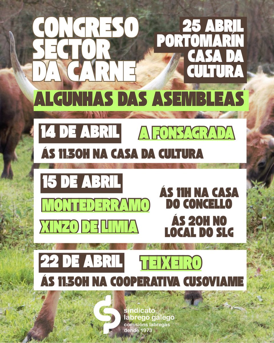 SLG_labregxs's tweet photo. ℹ️ Previamente, na organización estamos a realizar diversas asembleas comarcais nos diferentes puntos de Galiza. Nos vindeiros días estaremos en #AFonsagrada, #Montederramo, #XinzoDeLimia e #Teixeiro, entre outros.

🪧 Fortalecendo o Sector para unha Galiza labrega con Futuro ‼️ https://t.co/yFiRvYFQfy