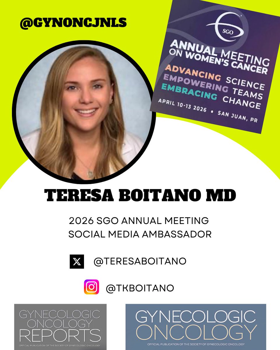 gynoncjnls's tweet image. Round 2 of our social media ambassadors!  At #SGOAM2026 in Puerto Rico.  We encourage you to follow them and check here regularly for updates throughout the conference on the latest science! #Advancingscience #Empoweringteams #Embracingchange 

@tsialater @meddles28