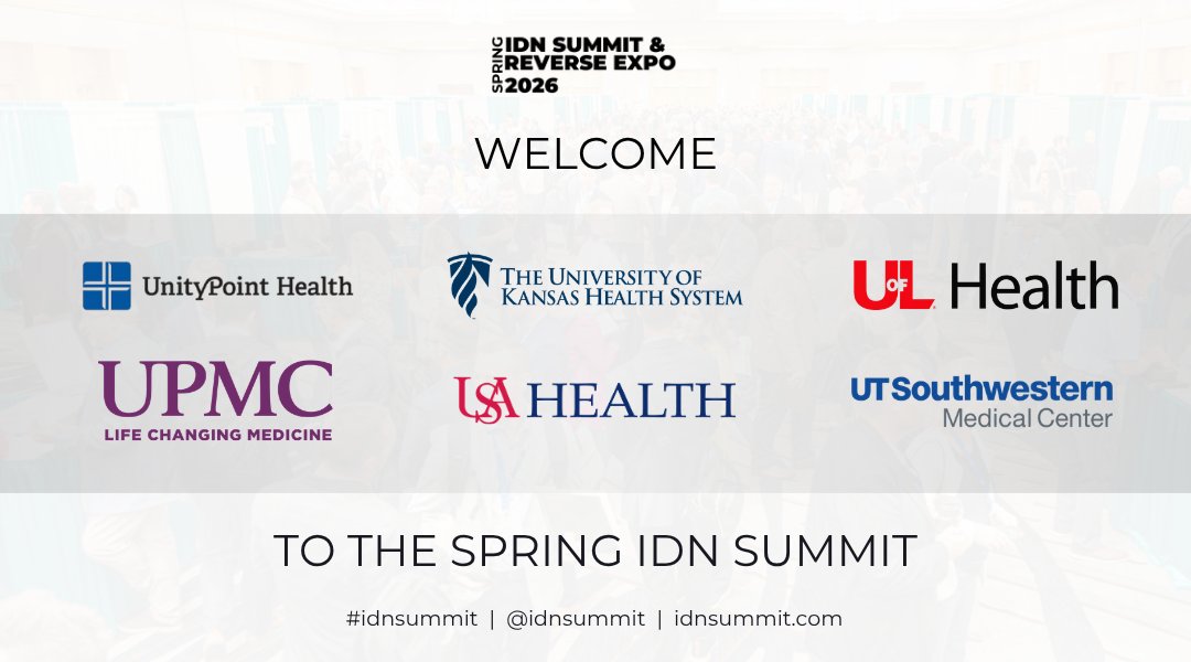 IDNsummit's tweet photo. Welcome @UnityPointNews, @KUHospital, @UofLHealth, @UPMCnews, @PathologyUSAH, and @UTSWMedCenter to the 2026 Spring IDN Summit & Reverse Expo. #IDNSummit #HealthcareSupplyChain #HealthcareLeadership

We look forward to seeing you in Orlando on April 20 - 22, 2026 at the Omni Orlando Resort at ChampionsGate.

Register Now at https://t.co/pvUOA1kotM

See the Reverse Expo Exhibitors: https://t.co/6lWGcY25bR