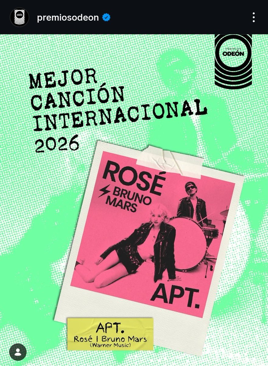 llommll's tweet photo. 📰 The Odeón Award for Best International Song is awarded to Rosé and Bruno Mars for APT. 🏆👏

#ROSÉ #로제   @numberoneHQ https://t.co/NDHWbwvC6E