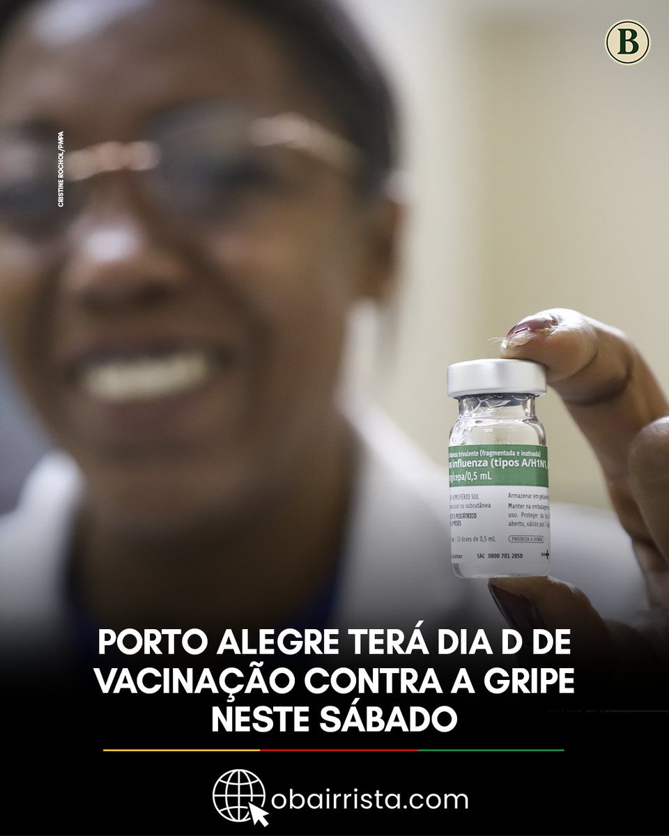 O_Bairrista's tweet photo. 🏥 Todos os postos de saúde de Porto Alegre estarão abertos neste sábado (11), das 9h às 18h, para o Dia D de vacinação contra a gripe. A mobilização inclui a aplicação da vacina contra Influenza A e B e, em algumas unidades, também haverá oferta de doses contra a Covid-19. Para facilitar o acesso da população, os ônibus terão passe livre ao longo do dia.

📅 A campanha contra a gripe segue até 30 de maio e tem como meta imunizar 90% do público-alvo, formado por crianças, idosos e gestantes. Aplicada pelo SUS, a vacina é trivalente e oferece proteção contra as cepas H1N1, H3N2 e Influenza B.

💉 A vacinação contra a Covid-19 também estará disponível para adolescentes a partir de 12 anos e adultos dos grupos elegíveis, mas apenas em unidades específicas da Capital. A Secretaria Municipal de Saúde informou ainda que, neste momento, não há estoque da vacina contra a Covid-19 para crianças de seis meses a menores de seis anos.

👥 Podem receber a vacina contra a gripe pessoas com 60 anos ou mais, crianças de seis meses a menores de 6 anos, gestantes, mulheres até 45 dias após o parto, povos indígenas, quilombolas, trabalhadores da saúde e da educação, pessoas com comorbidades ou deficiência permanente, pessoas em situação de rua, além de profissionais das forças de segurança, caminhoneiros, trabalhadores do transporte coletivo, portuários e funcionários dos Correios.

🪪 Para se vacinar, é necessário apresentar documento conforme o grupo atendido. Crianças devem levar a caderneta de vacinação. Gestantes, indígenas, quilombolas e pessoas com deficiência podem apresentar autodeclaração. Já os demais públicos precisam de documento que comprove a condição, como crachá, receita, laudo ou carteira de trabalho.