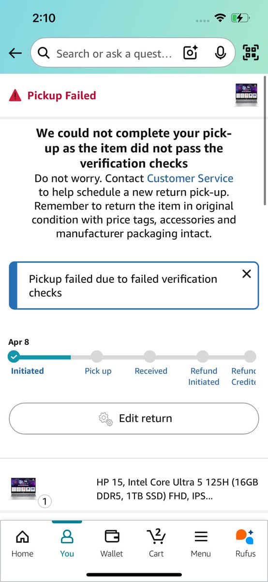 Sameer_24077's tweet photo. I immediately filed for a return, but the experience has been worse. Pickup is getting rescheduled every single day with random and false reasons. https://t.co/Ol1zUlvyJm