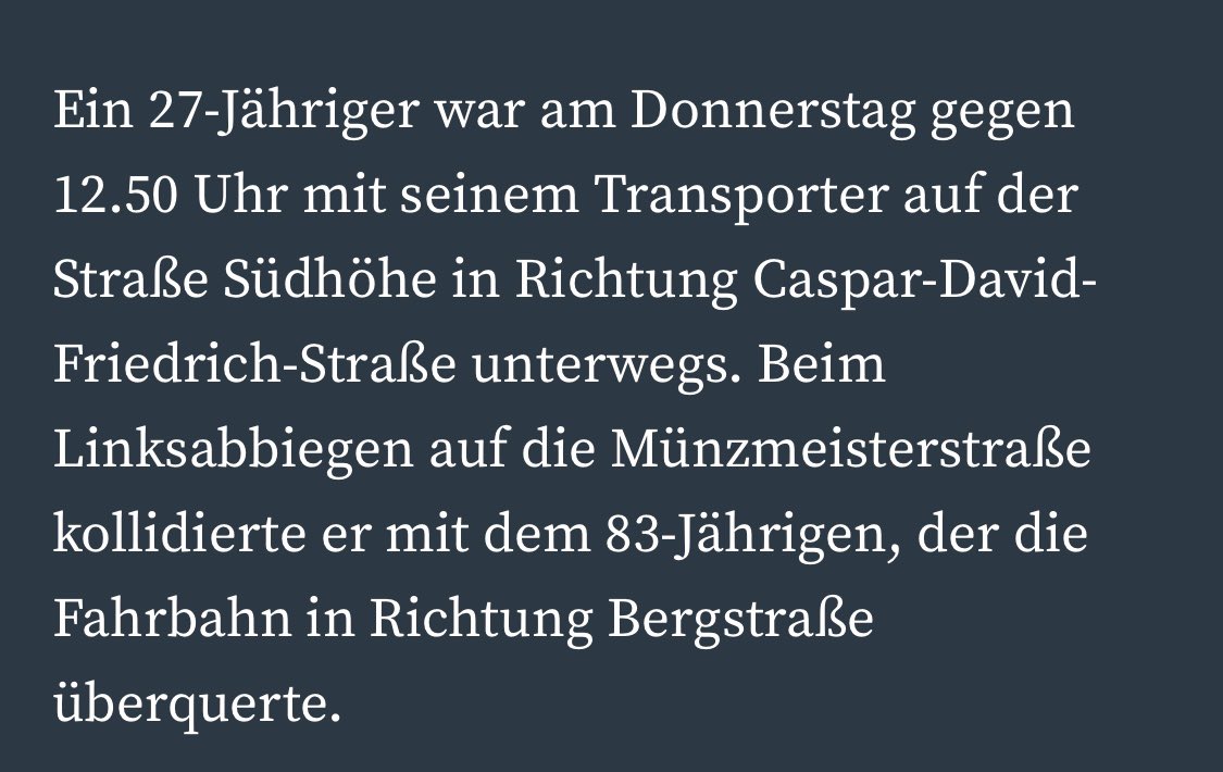 Azetbur's tweet image. Autofahrer ignoriert Fußgängervorrang beim Abbiegen und tötet einen Mann.
#autogewalt #visionzero 

saechsische.de/lokales/dresde…