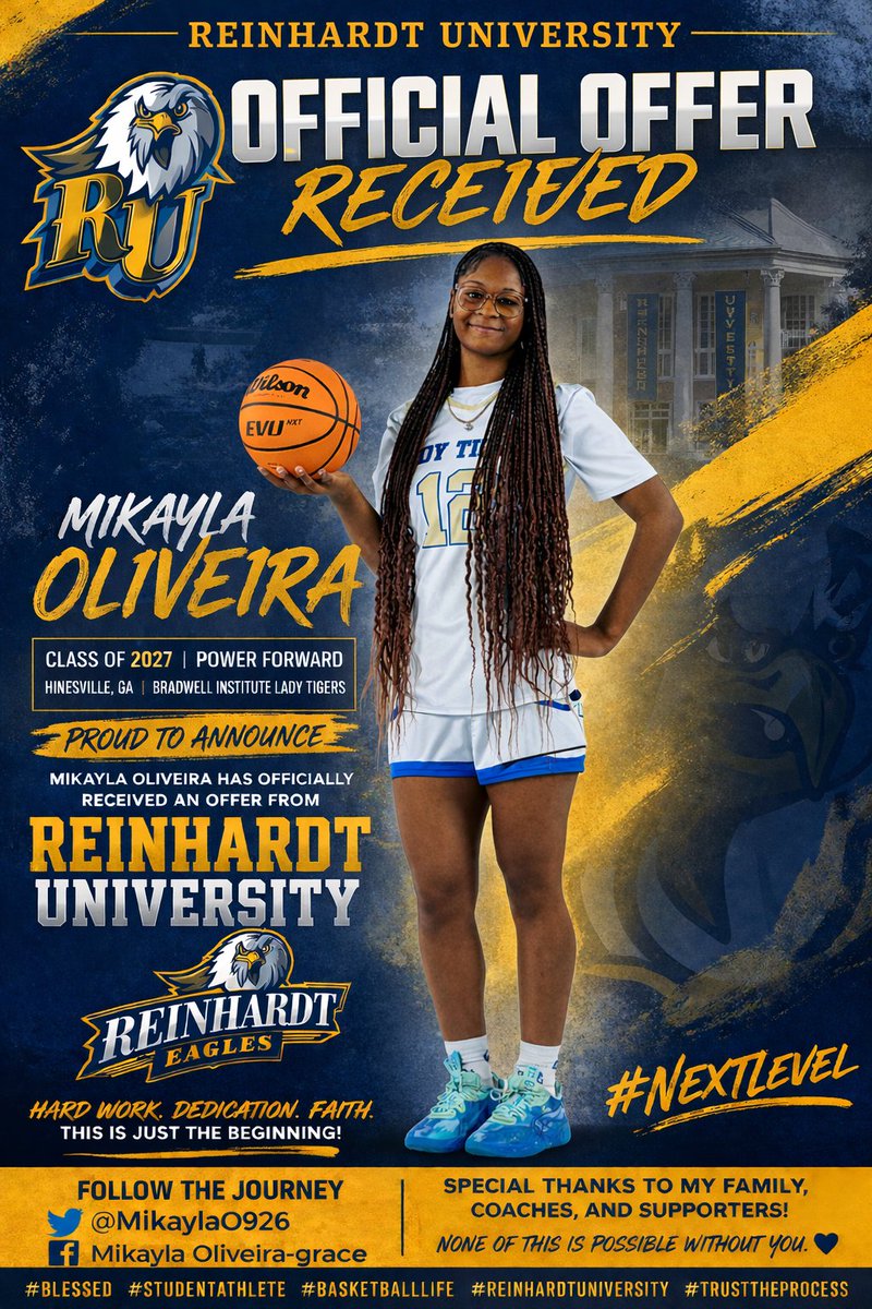 MikaylaO926's tweet photo. @_AlyssiaB @DalailaLowe @GamecockWBB @CoachLJac @cchadd4 @AJemperrie @AJCsports @Coach_Buck03 @Coachjrw @BrittanyHasty2 @CoachNelsonESA @PGH_Georgia @GAPrepVarsity @ps_nation_ @UGA_WBB @UGAAthletics @fatchr7s @ChattValleyWbb @CoachRuggles @LiveWireSports1 @CramerCoach3 @E4LifeAthletes @CoachDFaulkner2 @CoachKenner @xocoachtee @CoachZo_8 @rblackmon14 @UWGAthletics @GSAthletics @MGCCC_WBB @GoChoctaws_WBB @UConnWBB @TexasWBB @LSUBasketball @luh_xxparis @JBlevinss0 @JLanders15_ @DukeWBB @espn @CoachMHunt @PointUWBB @AtlantaDream @KyleSandy355 @jamareesalyer69 @SandysSpiel My God is an awesome God we serve! Thank you Jesus for this opportunity. I have received my very first OFFICIAL OFFER from Reinhardt University! Thank you to @RUWBB @CampbellCoach for inviting me to your college and letting me run games with your girls yesterday! Thank you Coach G, Coach Black, and the other coaches on your WBB staff. I had a great time and loved every moment of it. I am truly grateful and must I say Proud of myself. My parents are soooo happy , my siblings were thru the roof last night when I told them. I'm glad I'm able to be motivation for them that all you have to do is keep God in it, stay down, put in the work, and IT WILL WORK OUT FOR YOU. Thanks to all my coaches and supporters for going on this journey with me! I'm overly excited