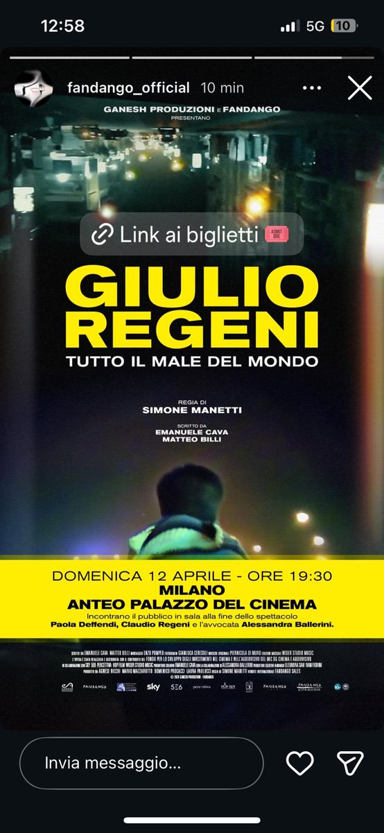 GiulioSiamoNoi's tweet photo. Giulio #Regeni Tutto il male del mondo 

📅 domenica 12 aprile 
📌 Milano, cinema Anteo 
⏱️ 19,30

Biglietti al link
https://t.co/7LdpqlZcOJ https://t.co/XCVCApgC9Z