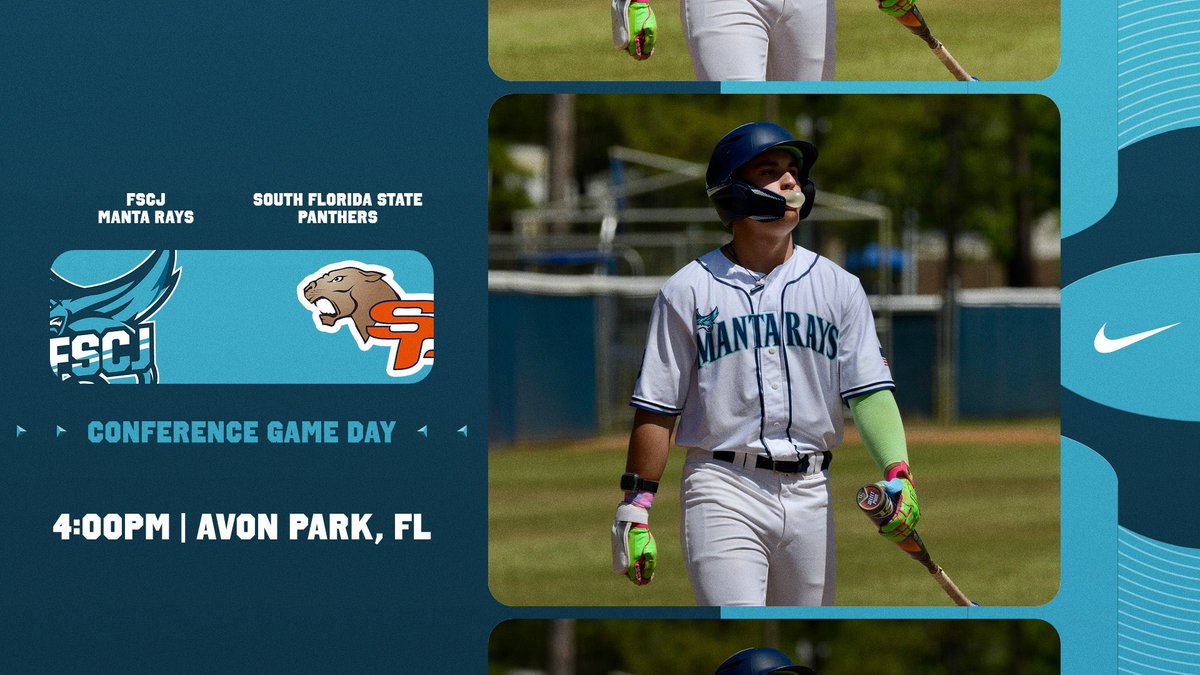 FSCJBaseball's tweet photo. Game day! Mantas open up the series with South Florida State in Avon Park!

🆚| South Florida State Panthers
⏰| 4:00PM
📍| Avon Park, FL
📺| FSCJ Manta Rays on the GameChanger App https://t.co/gJl3SVU6ic