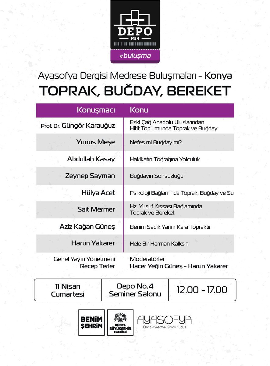 RecepTerler's tweet photo. Yeni bir yolculuğa çıkıyoruz:
Ayasofya Anadolu’da

Ayasofya Dergisi Medrese Buluşmaları, Türkiye programlarına Konya’dan başlıyor inşallah.

Toprak, Buğday, Bereket 🌾 

Nasipse yarın Konya’dayız. Bekleriz. https://t.co/voLtFTvYax