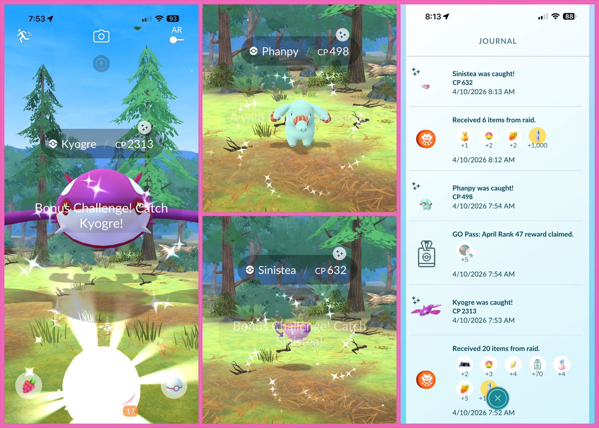 HermesNinja's tweet photo. 💖✨💖 Back-to-back-to-back shinies! 💖✨💖 

Raid, GO Pass, raid. 

Thanks for the invites, @WoernerTobias and @isitvegan!! 

#PokemonGO #ShinyPokemon #RaidsWithFriends #ShinyCheck https://t.co/UhuziQBFX9