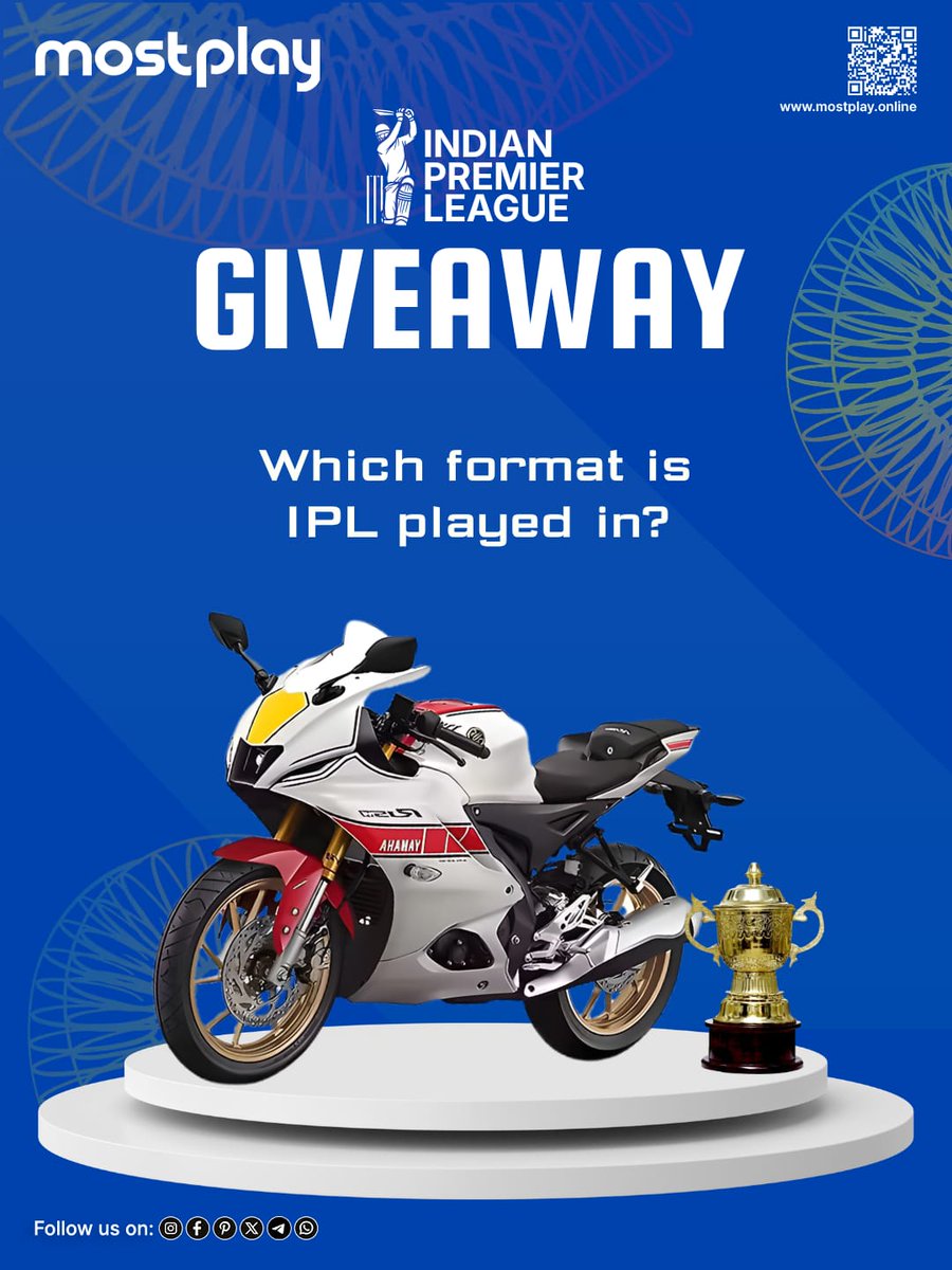 🏏 IPL Giveaway Alert! 🏏

Answer the question and stand a chance to WIN a Yamaha R15 Bike! 🏍️🔥

How to participate:

1️⃣ Follow our page on Instagram, Facebook, X, Pinterest, Telegram, WhatsApp
2️⃣ Comment your answer below
3️⃣ Tag 2 friends

#ipl2026 #giveaway #r15bike #trending