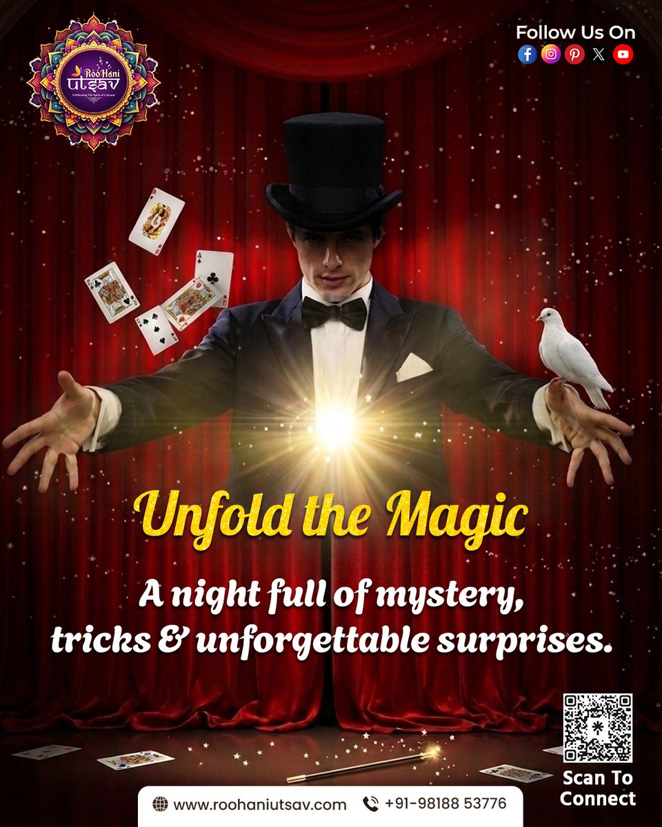 RoohaniUtsav's tweet image. ✨ Unfold the Magic at Roohani Utsav! 🎩

Feel the thrill, embrace the mystery, and let the magic take over!

📍 Don’t miss this enchanting experience
.
.
.
.
#RoohaniUtsav #MagicShow #LiveEntertainment #EventExperience #FamilyFun #MysteryNight