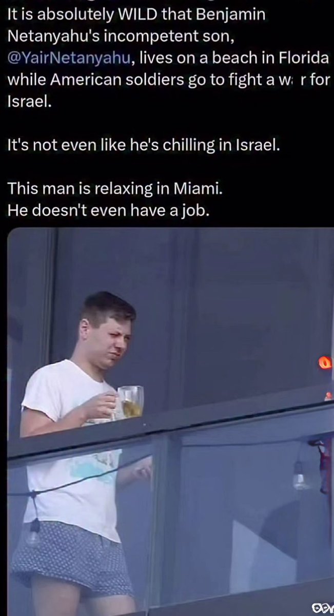victoriatulsa's tweet image. Feel free to share far and wide that Netanyahu 's son is living on Miami Beach and does not work ! Trust fund baby ! Fits in well with the trumps. #NetanyahuMustFall