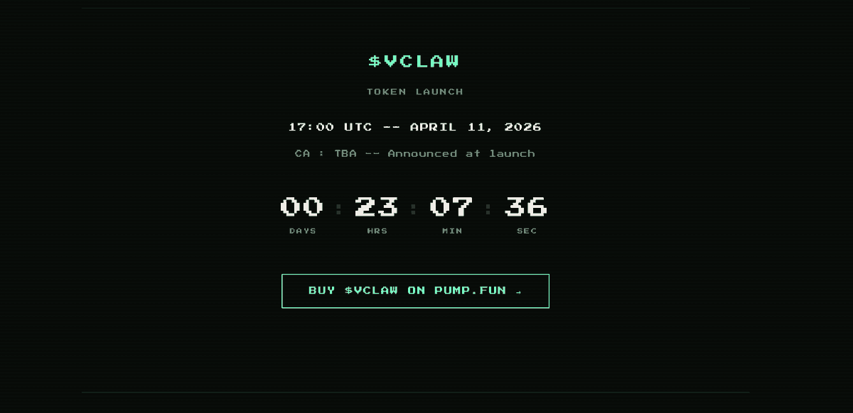 vectorclaw's tweet photo. $VCLAW launches April 11 | 17:00 UTC

Token backing the first AI agent
terminal for autonomous operators
on Solana.

Fair launch. https://t.co/GmqDkyMTcE.
CA announced at launch.

Stay close →
https://t.co/6UTZGVIBXx
https://t.co/mIXP3oHhvA

#Solana #VCLAW #AIAgent https://t.co/x6ZDVKUpeU