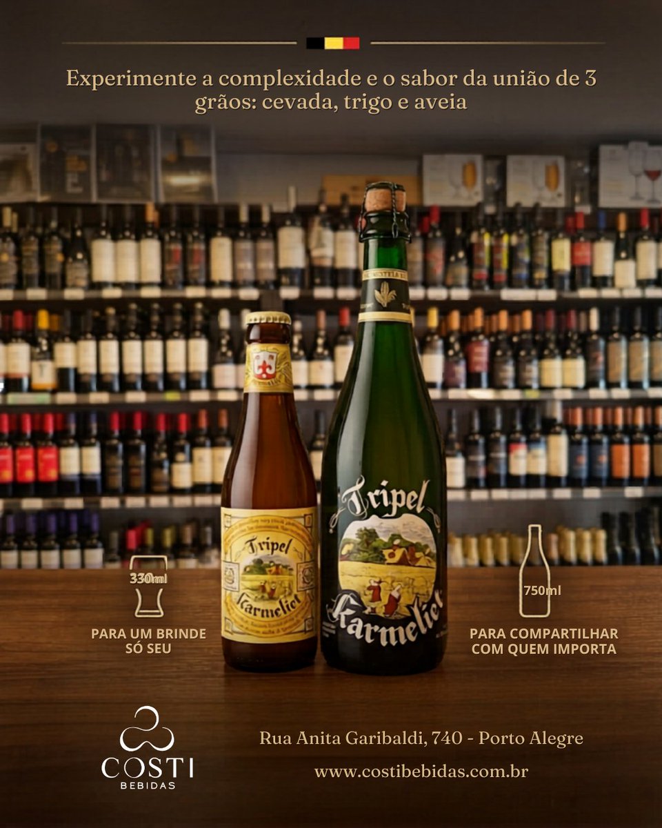 A Tripel Karmeliet é uma obra-prima de 3 grãos (cevada, trigo e aveia) com um sabor complexo e inesquecível.
Seja para um momento relax só seu com a versão de 330ml, ou para celebrar e compartilhar com a garrafa de 750ml, a experiência é sempre premium. 🍻
#TripelKarmeliet