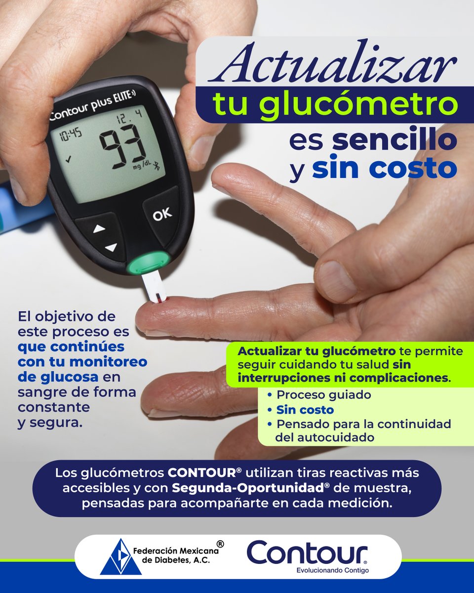 fmdiabetes's tweet image. Actualizar tu glucómetro es parte de cuidar tu monitoreo diario de glucosa en sangre. Si usas CONTOUR® TS, conoce cómo hacerlo de forma sencilla y sin costo. Escríbenos por WhatsApp wa.me/525580295380  o llama al 800 953 1327.

#ContigoPasoAPaso #CONTOURTS #CONTOUR
