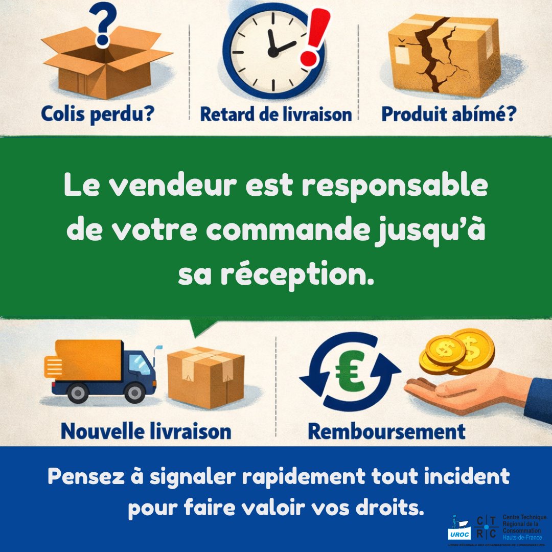 uroc_hdf's tweet image. Colis non reçu, livraison en retard ou produit endommagé… ces situations sont fréquentes.

💡 Pensez à signaler rapidement tout incident pour faire valoir vos droits.
#Ecommerce #Litige #Conso