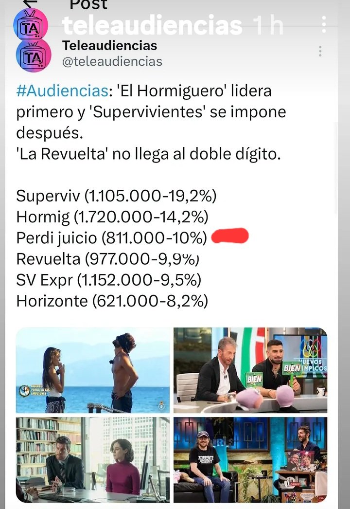 EsperacitaR's tweet photo. Perdiendo El Juicio superando en audiencia a La Revuelta👏👏👏👏
#CarolRovira https://t.co/6bxw0wQS7w