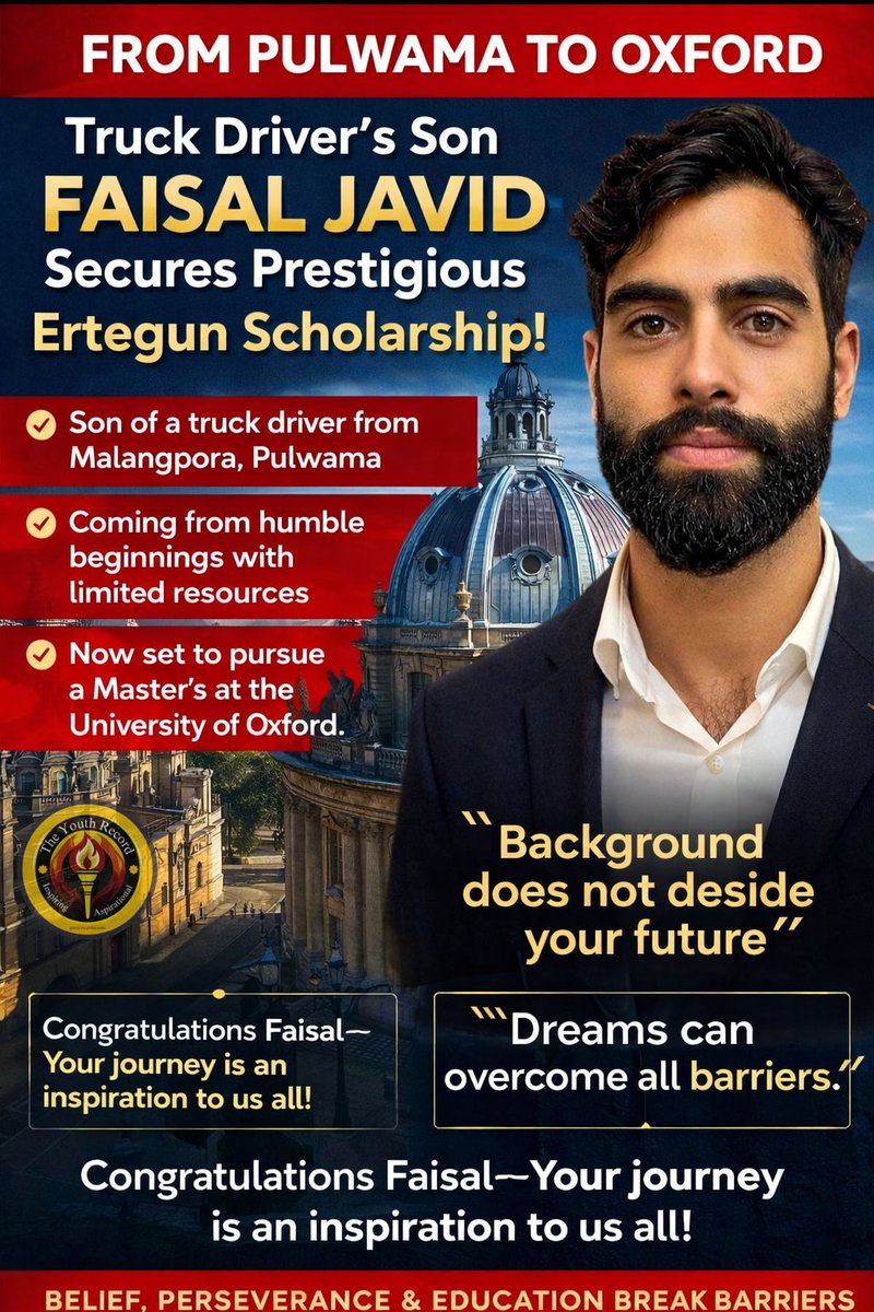 Faisal Javid’s achievement is not just personal success. It is a message to every young person in Kashmir that your background does not decide your future.