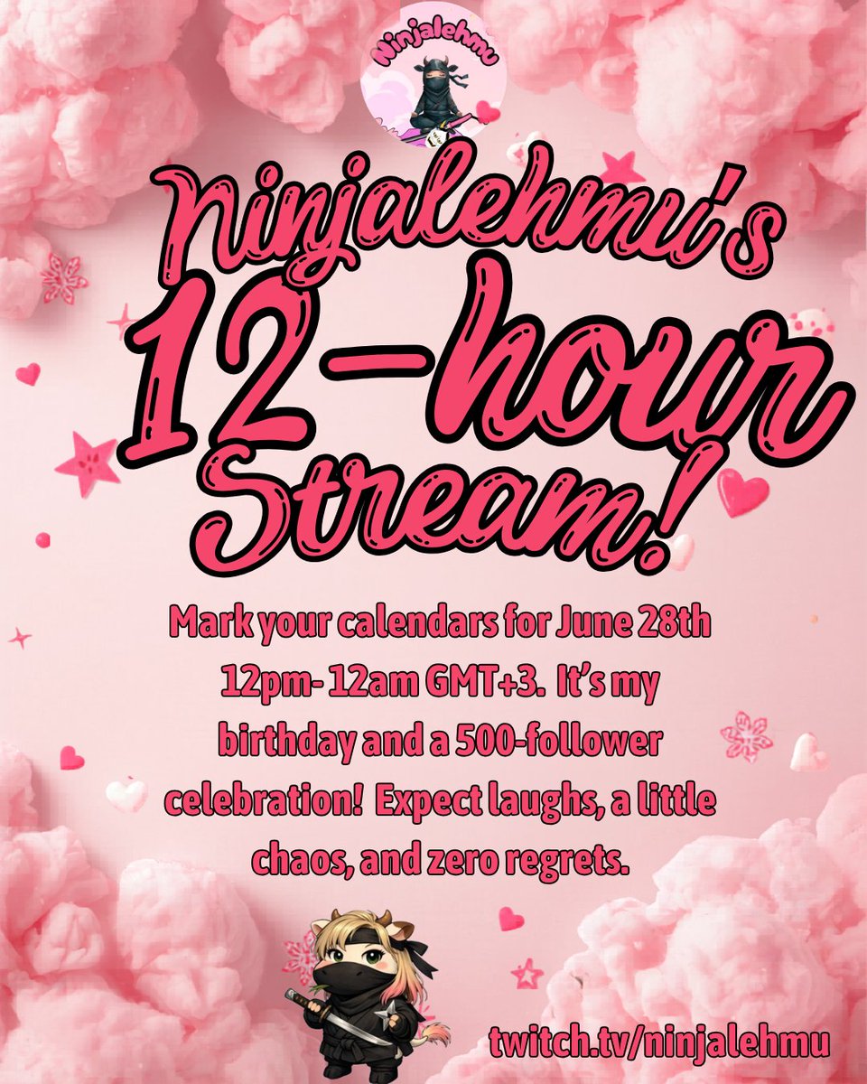 NinjaLehmu's tweet photo. Join me on June 28th for a double celebration — my birthday and 500 followers! https://t.co/mp9tOwgily