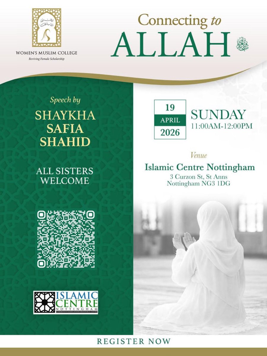 W_MuslimCollege's tweet photo. *Connecting to Allah Ta'ala*

✨Do you wish to draw closer to Allah but don’t know how?
✨Are you feeling stuck in a rut and searching for a deeper meaning in life?
✨Is your heart burdened with the troubles of the world?

Limited places. Register now: https://t.co/TIvMWzH5js https://t.co/8oD4vlxxov