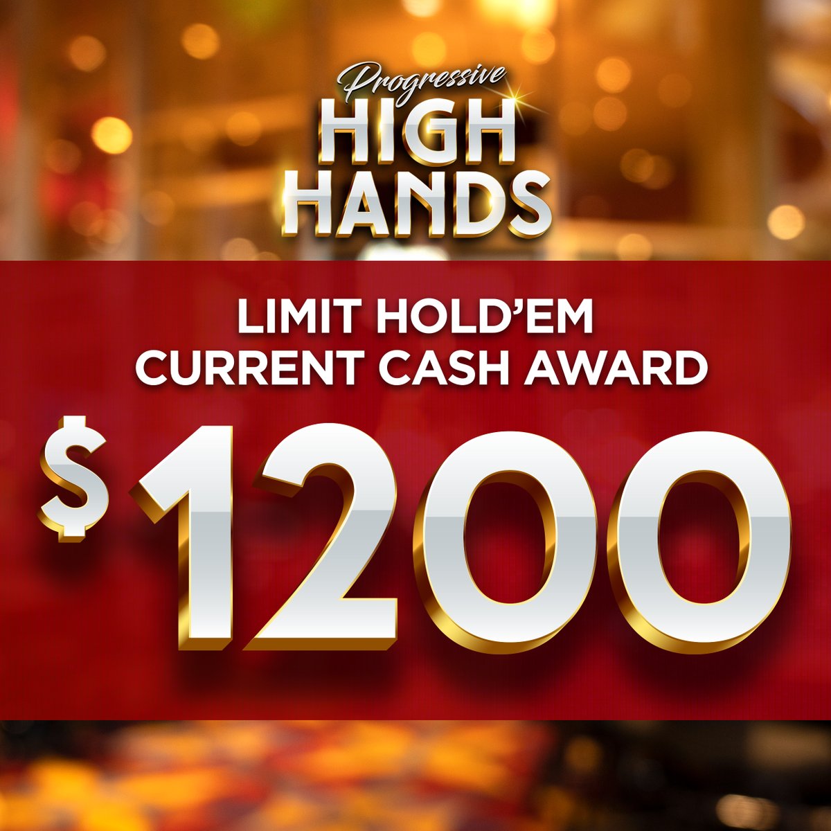 HUSTLERCASINOLA's tweet image. Happening TODAY!! 💥 The Progressive High Hands LIMIT CASH AWARD is at $1,200 from 10AM to 12PM today. Don’t miss your shot! 💰 #HUSTLERCasino #HighHands #Progressive