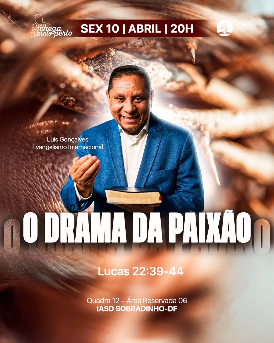 ATENÇÃO! Hoje iremos iniciar um #Evangelismo de #SemanaSanta na @adventistassobradinho em Brasília. Você é o convidado especial. Te esperamos! Endereço: Quadra 12 - Área Reservada nº 06, Sobradinho-DF.