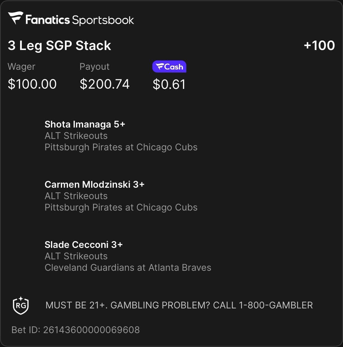 TheCapperDen's tweet photo. LADDER CHALLENGE: DAY 1 🪜⚾️

DAY 1: $100 ➡️ $200.74 ⏳

The slate looks great today!!

Tap ❤️ if you’re riding with us!! 💰 https://t.co/xwmlEx7bTV
