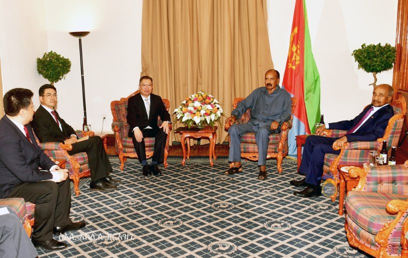 shabait's tweet photo. President Isaias Afwerki meets China’s Special Envoy to Horn of Africa

President Isaias Afwerki met, at the Denden Guest House in the late afternoon hours today, Ambassador Hu Changchun, China's Special Envoy to the Horn of Africa.

President Isaias Afwerki re-iterated Eritrea's readiness to consolidate its constructive engagement with the People's Republic of China, stressing the imperative for a more prominent role of China in various global and regional matters in these tumultuous times of heightened turmoil and instability.

President Isaias further alluded to Africa's immense natural and human endowments and underlined the invaluable role that China is expected to play in the development and enhancement of these resources.

Ambassador Hu Changchun, for his part, expressed China's readiness to work with Eritrea to deepen the existing bilateral strategic partnership for mutual benefit as well as leverage synergetic development strategies for the joint promotion of peace and stability across the Horn of Africa.

The meeting was attended by Mr. Osman Saleh, Minister of Foreign Affairs. #Eritrea