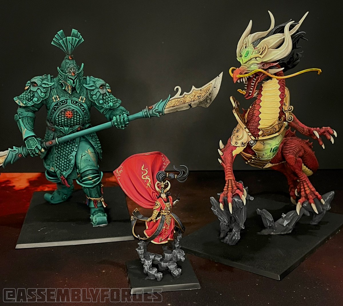 AssemblyForges's tweet photo. All the #Cathay commission models together! This has been my favorite project of the year so far.

#nerdlings #minipainting #cathay #oldworld #aos #warhammercommunity #warhammerfantasy #wargaming #kintsugi https://t.co/yiVovd49nR