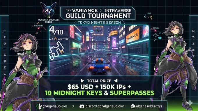 as_guild's tweet photo. ASG GULD x @intraVerse_Game Karting Night, @everyone 

Game: Karting Race

Date: April 10, 2026 7:00 PM

Total Prize Pool each Game Night:
75.000 IPs
5 Midnight Keys (#5)
5 Superpass,
Rewards: $30 USD raffle &amp; 75k IPs

you need to join the ⁠GAMING NIGHT voice channel in discord https://t.co/5McWS3nITh