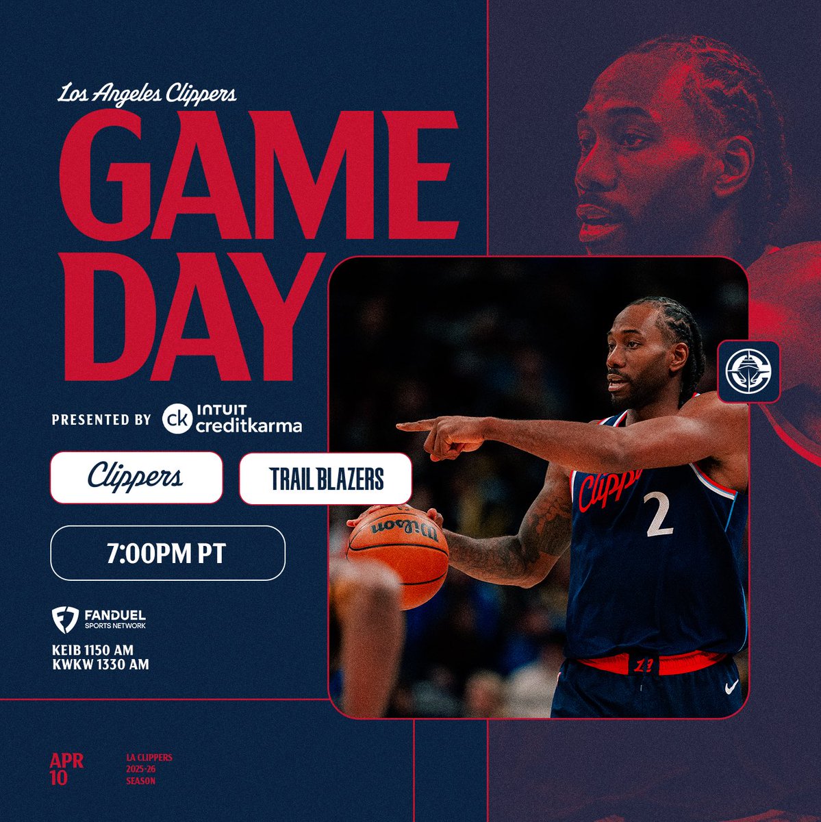 LAClippers's tweet image. GAME DAY IN PORTLAND‼️

🕖 7:00PM PT
🆚 @trailblazers 
📺 @FanDuelSN_West
👀 on.nba.com/4sru086
📻 KEIB 1150 AM, KWKW 1330 AM