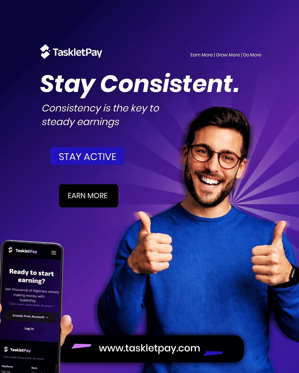 taskletpay's tweet photo. Stay consistent. That’s where real results come from.

Complete simple tasks daily and keep your earnings growing steadily with TaskletPay.

https://t.co/uYFO5FPUzz⁠
.
.
#taskletpay 
#earnwithtaskletpay 
#growwithtaskletpay 
#earnonline https://t.co/TlkIol2v5G