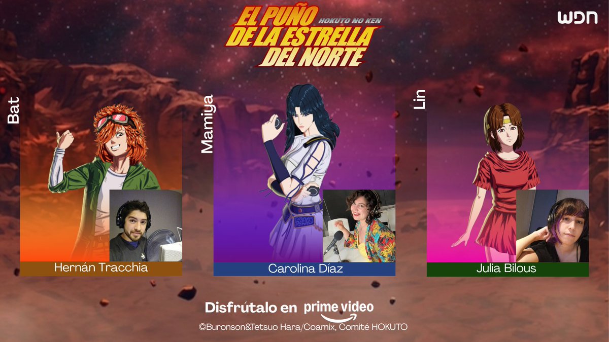 WDN_Topic's tweet photo. "Se acabó, tu ya estás muerto" 👊🏻💥
¡Disfruta "El Puño de la Estrella del Norte: #HokutoNoKen" con doblaje en Prime Video!💙
👊 Martin Méndez es Kenshiro
👊@HernanTracchia es Bat
👊 Julia Bilous es Lin
👊 Ann Giraldo es Yuria
👊 @gomezjavo es Rei
👊 Carolina Díaz es Mamiya https://t.co/EZow3zKXHx