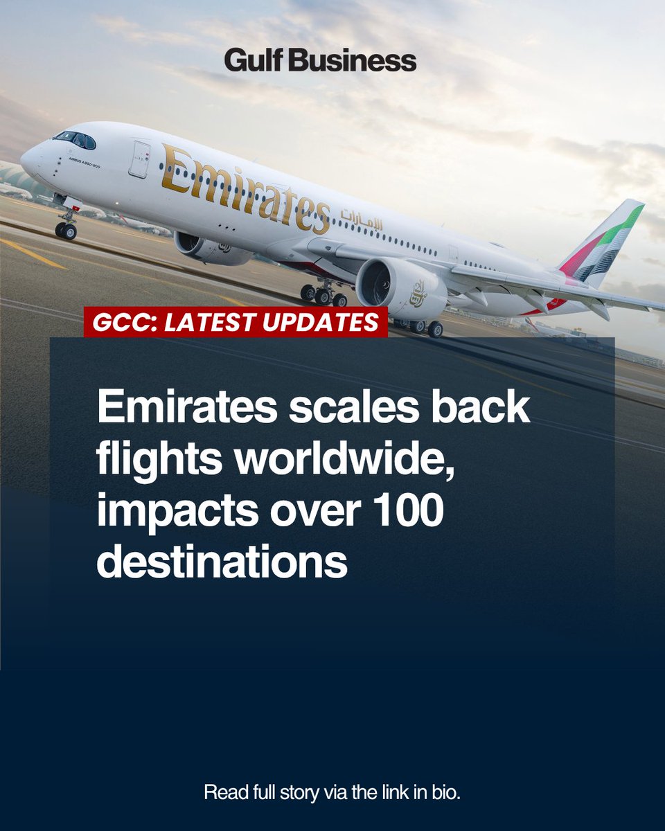GulfBusiness's tweet image. Passengers are advised to stay informed and prepare for schedule adjustments as the situation continues to evolve.

Read full story: gulfbusiness.com/en/2026/aviati…

#Emirates #TravelUpdate #AviationNews #FlightDisruptions #AirTravel #UAE #Dubai #TravelAdvisory #Airlines #GlobalTravel