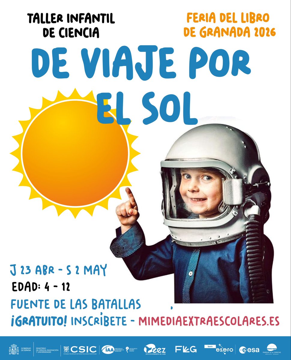 mimediacole's tweet photo. 👋 Vuelve el Área de la Ciencia en la @ferialibrogr, impulsada por @EseroSp, el @iaa_csic y la @EEZCSIC. Y desde MiMedia os traemos los talleres infantiles.

📍Fuente de las Batallas
🗓️J 23 de abr - S 2 mayo
👩‍🔬4-12 años
👉¡¡IINSCRÍBETE‼️🔗 https://t.co/CK9a2s8DhC https://t.co/SiOpZtJMhL