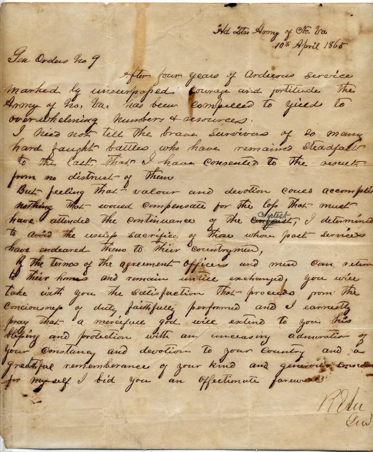 TammiMinoski's tweet image. #OTD 1865: Confederate General #RobertELee issued General Order No. 9 explaining his decision to surrender to Grant, as well as, a farewell address to his Army of Northern Virginia. gilderlehrman.org/history-now/sp…… #CivilWar #Appomattox