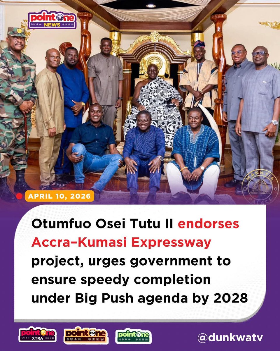 Kingselasssie1's tweet image. The Asantehene has endorsed the government’s plan to construct the Accra–Kumasi Expressway under the ‘Big Push’ infrastructure programme, emphasizing the need for timely execution. Government targets completion and commissioning of the project by 2028
#TheBigPush
#AbanPapaAba