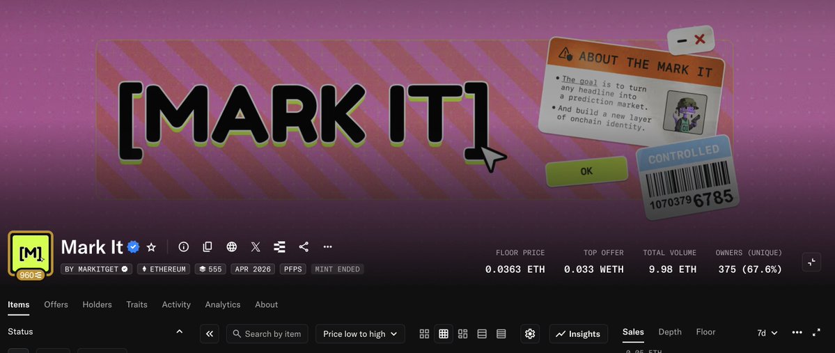 KontonNFT's tweet image. NFT TARAFINDA 82X KAR !

Dostlar @getmarkit minti gerçekleşti ve 0.036 $ETYH ( 82$ ) 'dan anlık olarak işlem görüyor. Fakat açılışı 0.055 $ETH 'den yaptığını söylemeliyim. Devam 🫡