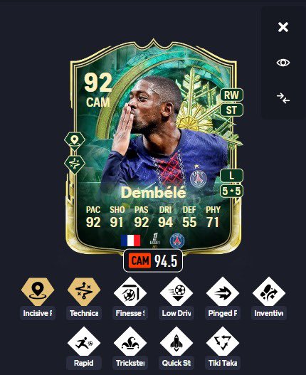 SBF26x's tweet photo. OH MY GOD !!!! 😱😱

DEMBELE WINTER EVO IS CRAZY 🇫🇷🧬

- Incisive + 
- Technical + 

Is possible with Finesse + 🙌🏼

- Tiki Taka 
- Pinged 
- Inventive 
- Rapid 🏃🏼‍♂️
- Trickster 
- Quick Step 🚀
- LowDriven 
- Finesse 

 94.5 META RATING 📈📈 https://t.co/kL8xzib1AB