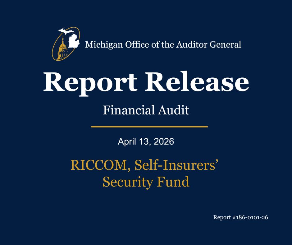 MIAUDGEN's tweet image. Released: 04/13/2026
Financial Audit: Report on Internal Control, Compliance, an Other Matters of the Self-Insurers' Security Fund
Link: audgen.michigan.gov/complete-proje…
#MIAUDGEN #AUDIT #Independent #Objective #Transparent