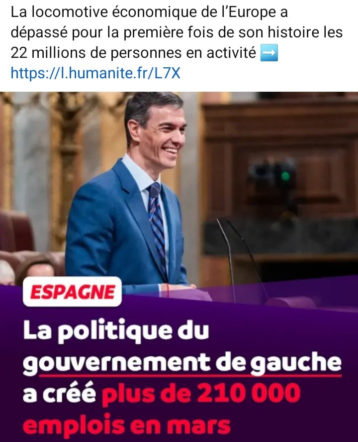 Pratiquement le seul pays encore gouverné par la Gauche enregistre les meilleures performances économiques en Europe...ajouter ça aux positions honorables sur les conflits au proche et moyen orient, l'Espagne de Sanchez avance différemment du reste du vieux continent