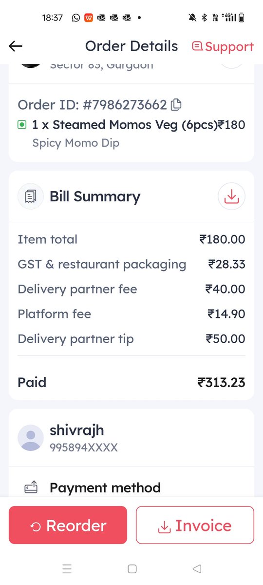 ShivrajhS's tweet photo. @zomato Refer to order ID: 7986273662. I noticed! The restaurant charged totaling ₹18.46 in taxes/charges. Your billing shows ₹28.33. Could you please explain this difference?
Looking forward to your clarification on both the billing and overall experience. Attached bill https://t.co/6zcZYLTm5H