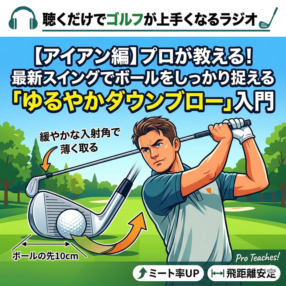 Michaelhasetetu's tweet photo. プロのスイング、真似してダフってませんか？😅
 実は今のアイアンって、上から強く打ち込む必要はないんです。ゴルフ上達の秘訣は、ただ闇雲に球数を打つのではなく、クラブの進化に合わせて「正しく練習」すること！
最新回では、ダフリ激減の『ゆるやかなダウンブロー』を解説🏌️‍♂️✨ https://t.co/wnVsphSwrM