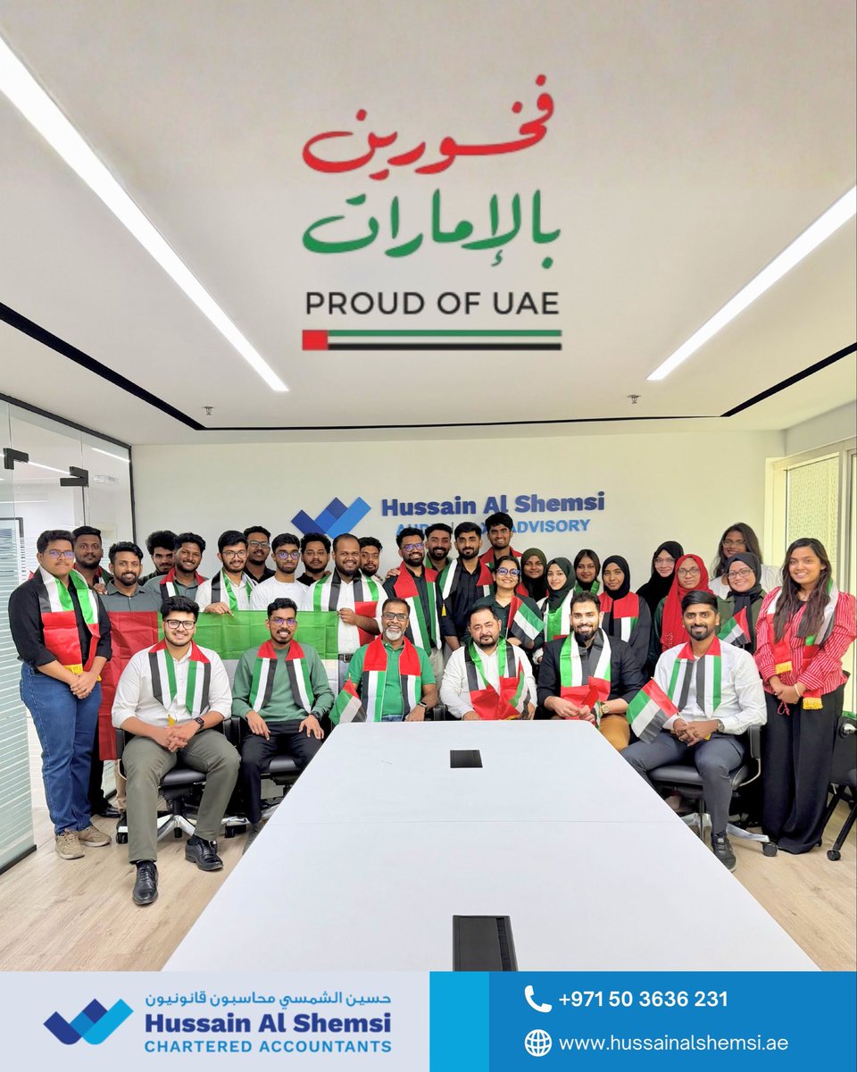 hascauae's tweet image. At Hussain Al Shemsi Chartered Accountants, we proudly raise the UAE flag at our office premises — a meaningful symbol of unity, strength, loyalty, and national pride.

#UAEFlag #UnityAndPride #HussainAlShemsi #ProudToBeInUAE #TeamHussainAlShemsi