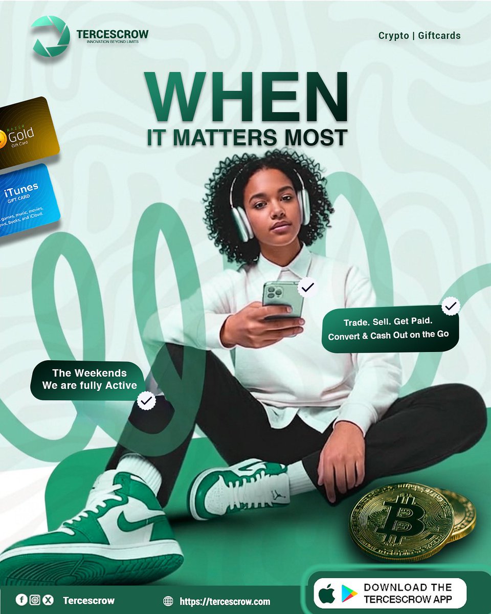 tercescrowapp's tweet photo. We make trading easy,fast and stress free 🚀even on weekends 🔥Sell your crypto or gift cards and get paid without delay😊 Because convenience is not a luxury… it’s a necessity 💯

Download our Tercescrow app
It’ is Available on iOS &amp; Playstore
Telegram📲09078732142. https://t.co/FXMSD9CIIm