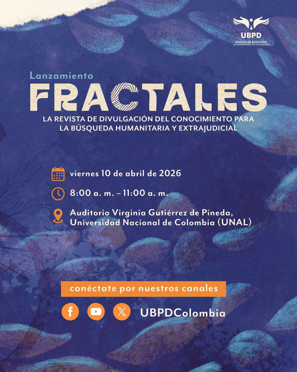 UBPDcolombia's tweet photo. ✨ ¡Es hoy! Lanzamiento de #Fractales
Hoy celebramos un gran logro de la UBPD: el lanzamiento de la #RevistaFractales 💜
🎥 Conéctate en vivo aquí:
https://t.co/dUQzRAoHIC
¡Te esperamos en la transmisión! ✨ https://t.co/htC85b2pBa