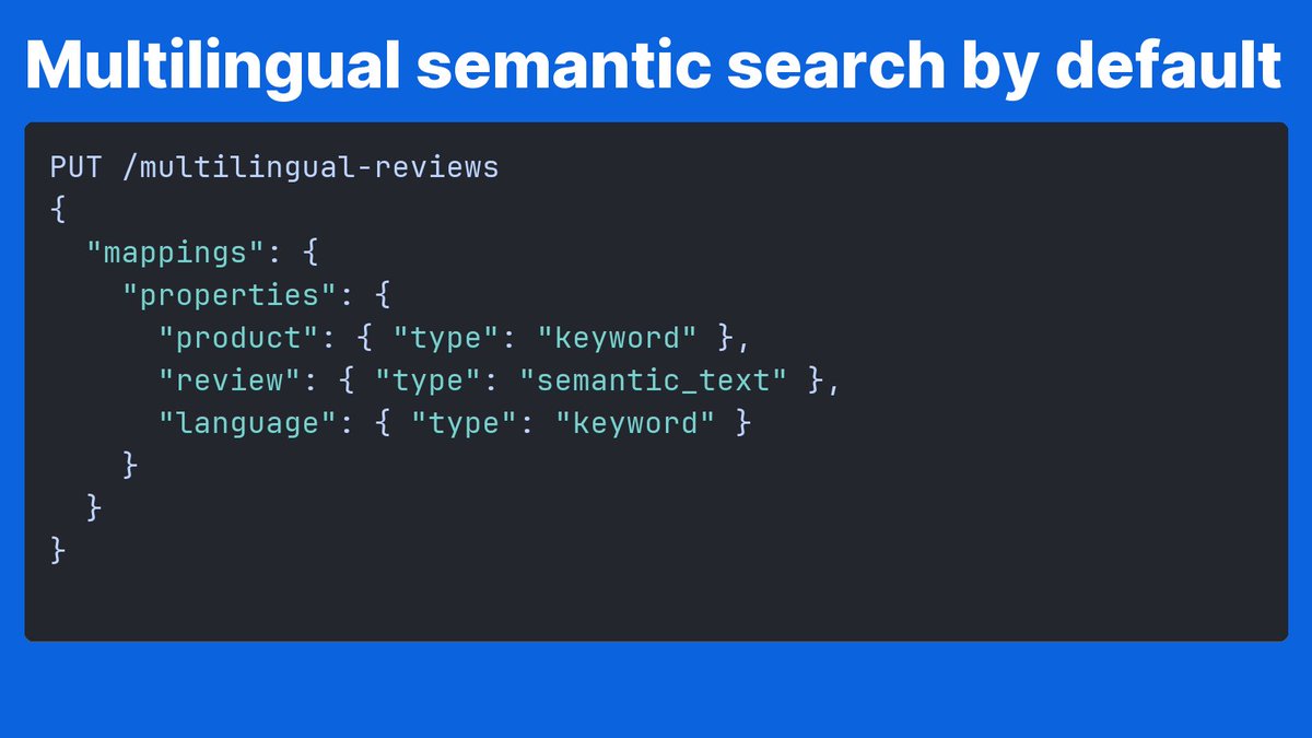 elastic_devs's tweet photo. semantic_text now defaults to jina-embeddings-v5-text on Elastic Inference Service.

Multilingual semantic search. Zero extra configuration. Define the field, index your data, search.

Query in English: "comfortable headphones for long flights"

A French review ranked above the English one, because "très confortable pour les longs trajets en avion" was a closer semantic match than the English review, which split its focus across battery life and noise cancellation.