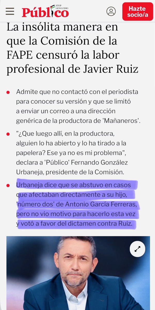 Vaya, vaya… el presidente de la Comisión de Deontología de la FAPE se ABSTUVO de votar cuando los casos AFECTABAN a su HIJO, el n° 2 de García FERRERAS

Pero para votar CONTRA Javier RUIZ, su competencia directa, NO VIO CONFLICTO de interés alguno

Qué causalidad más casual, no?